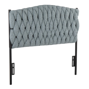 Braided Matisse Twin Size Headboard in Black Metal and Blue Fabric by LumiSource