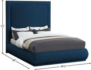 Brooke Linen Textured Fabric / Engineered Wood / Foam Mid Century Modern Navy Linen Textured Fabric King Bed - 85.5" W x 89" D x 72"H