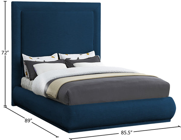 Brooke Linen Textured Fabric / Engineered Wood / Foam Mid Century Modern Navy Linen Textured Fabric King Bed - 85.5" W x 89" D x 72"H