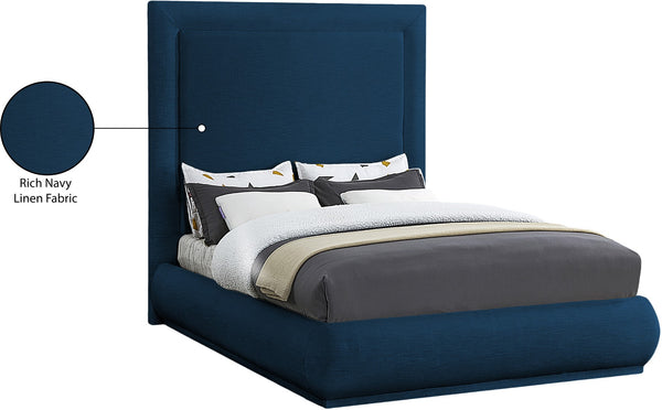Brooke Linen Textured Fabric / Engineered Wood / Foam Mid Century Modern Navy Linen Textured Fabric Queen Bed - 70" W x 89" D x 72" H