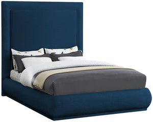 Brooke Linen Textured Fabric / Engineered Wood / Foam Mid Century Modern Navy Linen Textured Fabric Queen Bed - 70" W x 89" D x 72" H