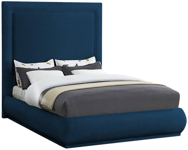Brooke Linen Textured Fabric / Engineered Wood / Foam Mid Century Modern Navy Linen Textured Fabric Queen Bed - 70" W x 89" D x 72" H