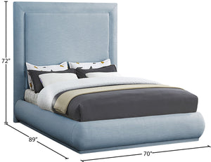 Brooke Linen Textured Fabric / Engineered Wood / Foam Mid Century Modern Light Blue Linen Textured Fabric Queen Bed - 70" W x 89" D x 72" H