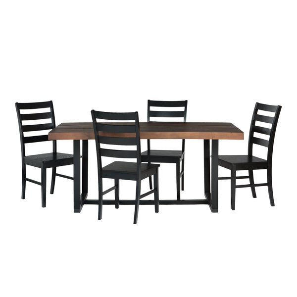Walker Edison Farmhouse Dining Set Mahogany/Black
