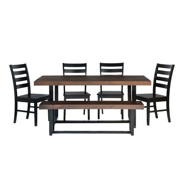 Walker Edison Farmhouse Dining Set Mahogany/Black