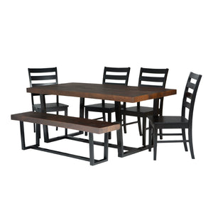 Walker Edison Farmhouse Dining Set Mahogany/Black