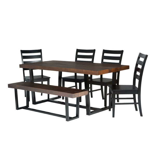 Walker Edison Farmhouse Dining Set Mahogany/Black