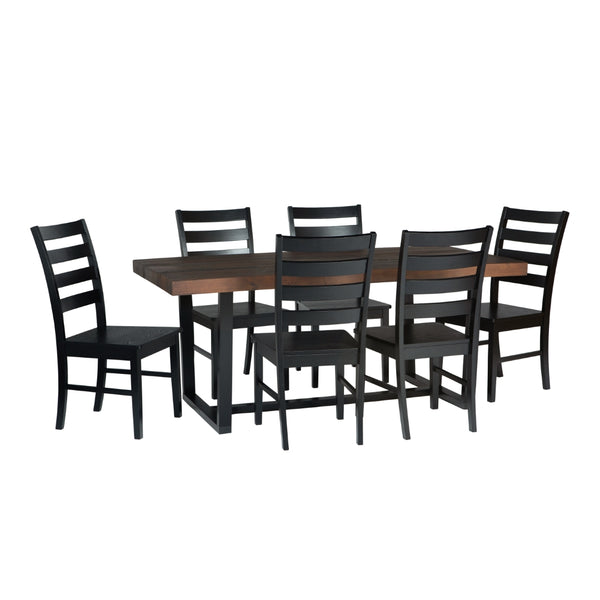 Walker Edison Farmhouse Dining Set Mahogany/Black