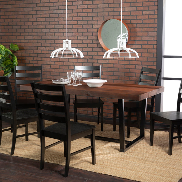 Walker Edison Farmhouse Dining Set Mahogany/Black