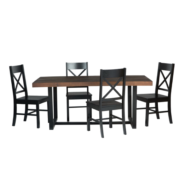 Walker Edison Farmhouse Dining Set Mahogany/Black