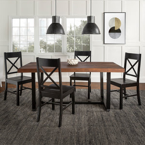 Walker Edison Farmhouse Dining Set Mahogany/Black