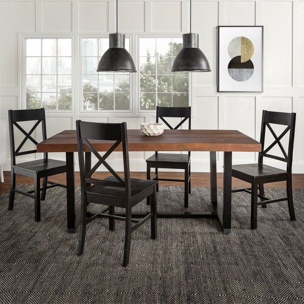 Walker Edison Farmhouse Dining Set Mahogany/Black