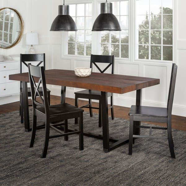 Walker Edison Farmhouse Dining Set Mahogany/Black