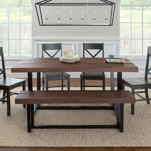 Walker Edison Farmhouse Dining Set Mahogany/Black