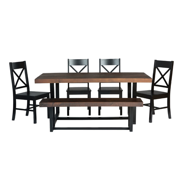 Walker Edison Farmhouse Dining Set Mahogany/Black