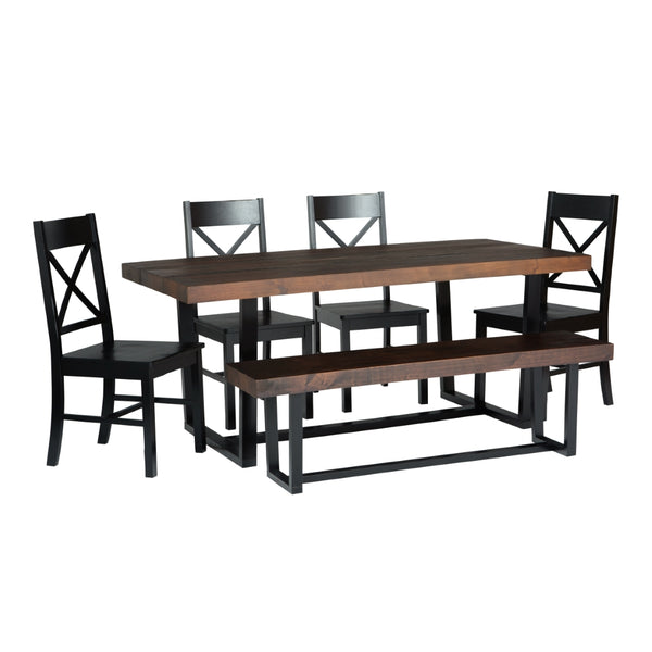 Walker Edison Farmhouse Dining Set Mahogany/Black