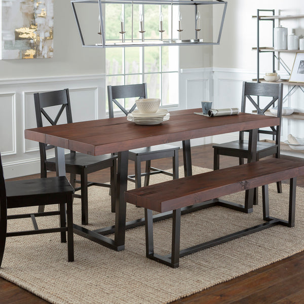 Walker Edison Farmhouse Dining Set Mahogany/Black