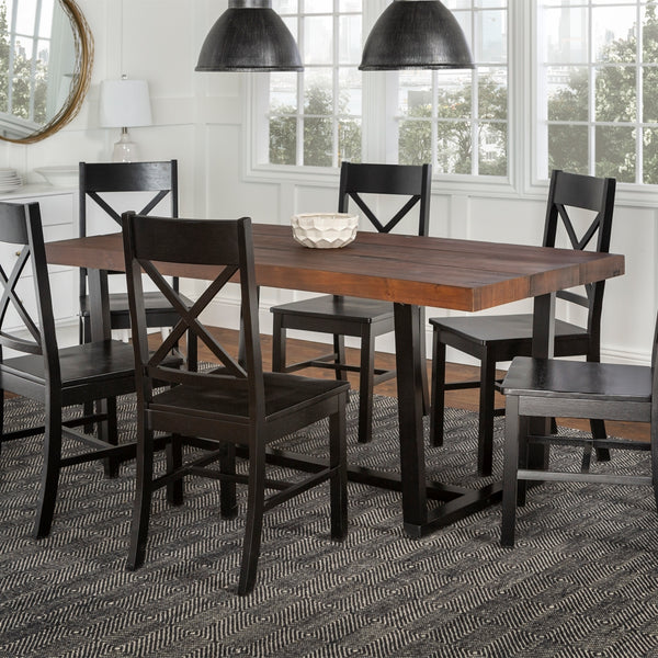 Walker Edison Farmhouse Dining Set Mahogany/Black