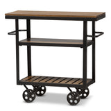 Kennedy Rustic Industrial Style Antique Black Textured Finished Metal Distressed Wood Mobile Serving Cart