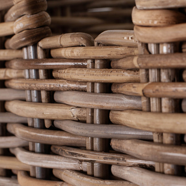 Halifax Grand White Mahogany Storage Unit with Kubu Rattan Baskets & Antique Brass Hardware Design