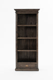 Halifax Mindi Bookcase with 1 Drawer in Mindi, Plywood, Mindi Veneer & Antique Brass Hardware with Black Wash Finish