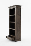 Halifax Mindi Bookcase with 1 Drawer in Mindi, Plywood, Mindi Veneer & Antique Brass Hardware with Black Wash Finish