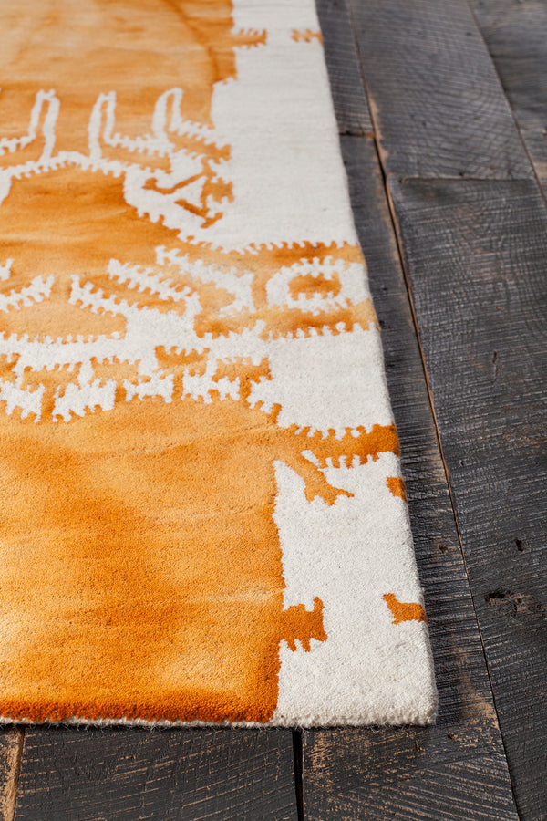 Chandra Rugs Cailin 100% Wool Hand-Tufted Contemporay Rug Orange/White 7'9 x 10'6