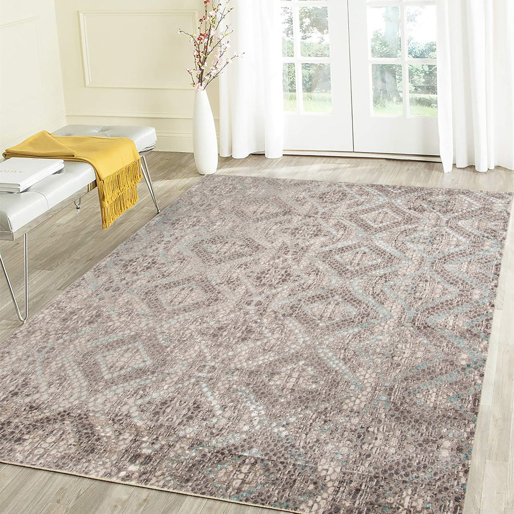 AMER Rugs Cambridge CAM-35 Power-Loomed Animal Transitional Area Rug Aqua Blue/Brown 9'6" x 13'9"