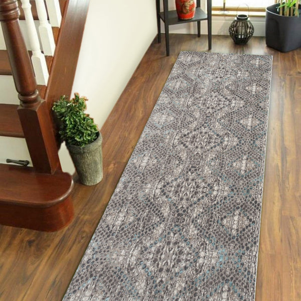 AMER Rugs Cambridge CAM-35 Power-Loomed Animal Transitional Area Rug Aqua Blue/Brown 2'6" x 8'