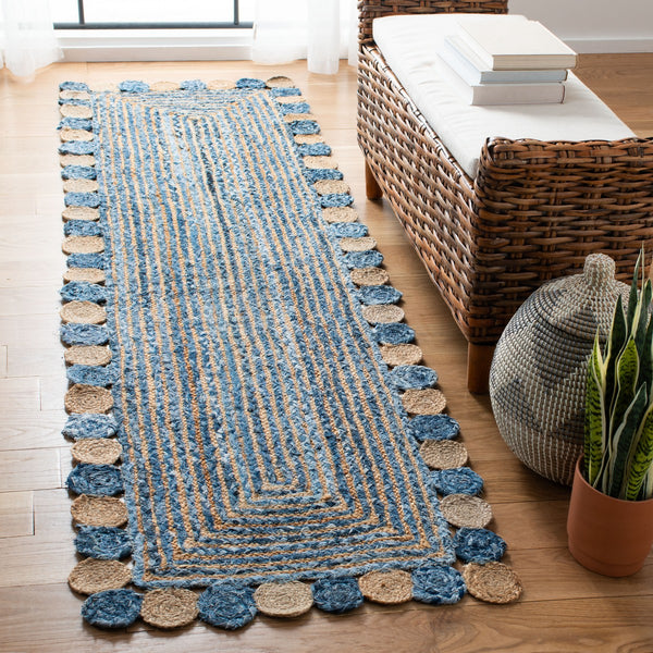 Cape Cod 201 Contemporary Hand Woven Jute & Cotton Rug Blue / Beige