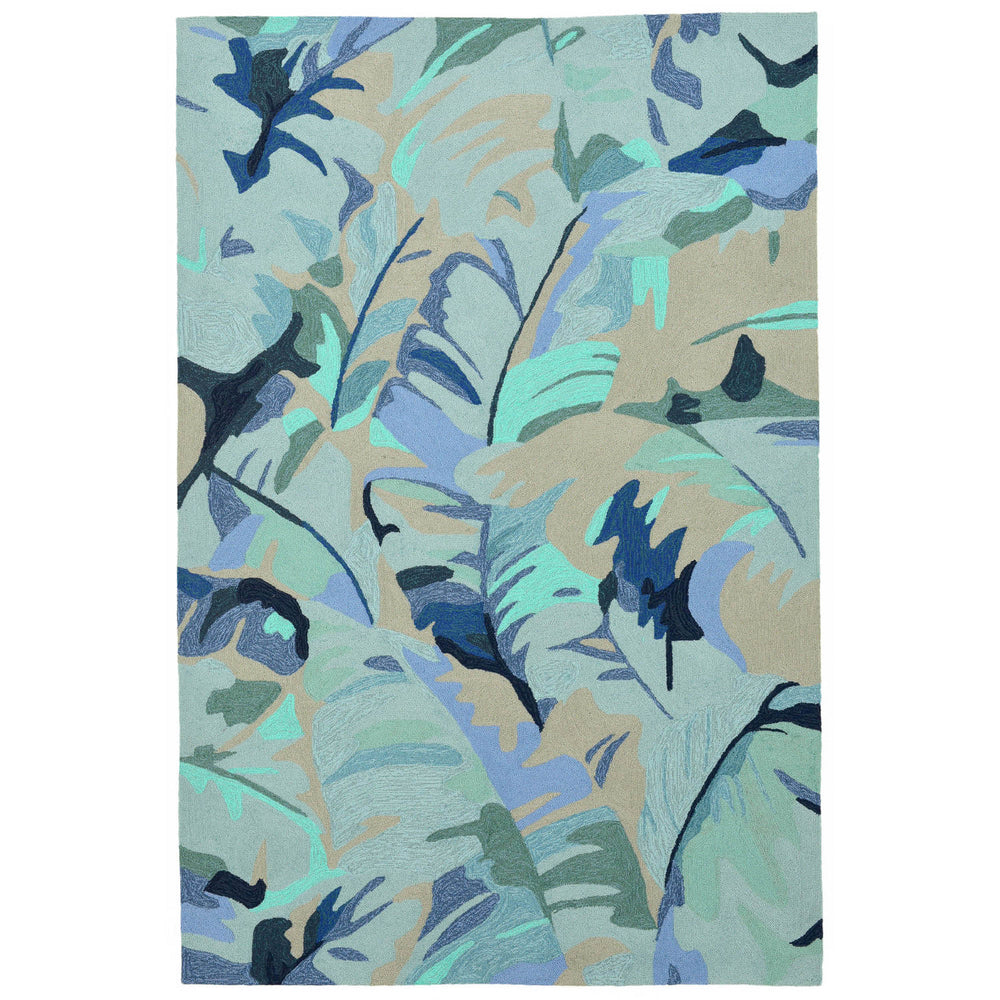 Trans-Ocean Liora Manne Capri Palm Leaf Casual Indoor/Outdoor Hand Tufted 80% Polyester/20% Acrylic Rug Blue 7'6" x 9'6"