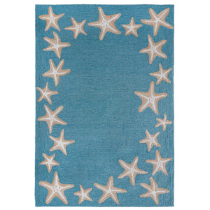 Trans-Ocean Liora Manne Capri Starfish Border Casual Indoor/Outdoor Hand Tufted 80% Polyester/20% Acrylic Rug Aqua 7'6" x 9'6"
