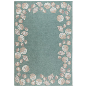 Trans-Ocean Liora Manne Capri Seashell Border Casual Indoor/Outdoor Hand Tufted 80% Polyester/20% Acrylic Rug Aqua 7'6" x 9'6"