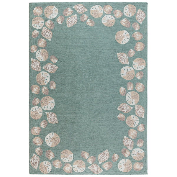 Trans-Ocean Liora Manne Capri Seashell Border Casual Indoor/Outdoor Hand Tufted 80% Polyester/20% Acrylic Rug Aqua 7'6" x 9'6"