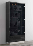 Los Angeles Vitrine Grey High Gloss, Back Mirror With Led Light,, Adjustable 3 Glass Shelves. 1 ...