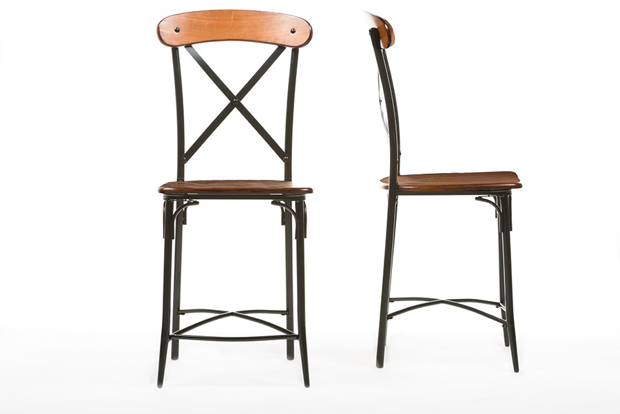 Baxton Studio Broxburn Light Brown Wood & Metal Bar Stool (Set of 2)