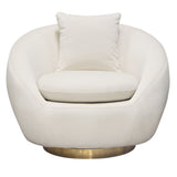 Celine Swivel Accent Chair in Light Cream Velvet w/ Brushed Gold Accent Band