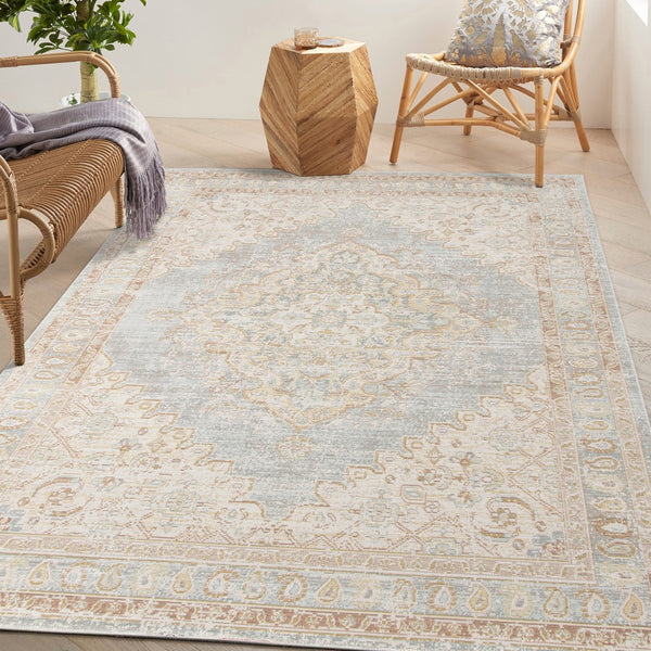AMER Rugs Century CEN-11 Power-Loomed Medallion Transitional Area Rug Gray/Blue 7'10" x 10'6"
