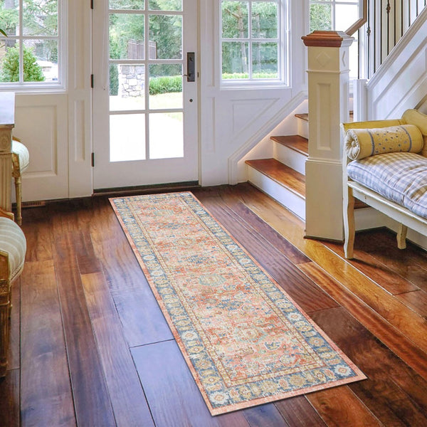 AMER Rugs Century CEN-16 Power-Loomed Bordered Transitional Area Rug Coral 2'6" x 8'