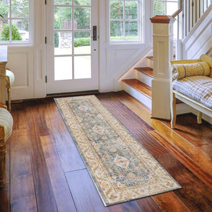 AMER Rugs Century CEN-18 Power-Loomed Bordered Transitional Area Rug Blue 2'6" x 8'