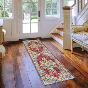 AMER Rugs Century CEN-20 Power-Loomed Medallion Transitional Area Rug Red 2'6" x 8'