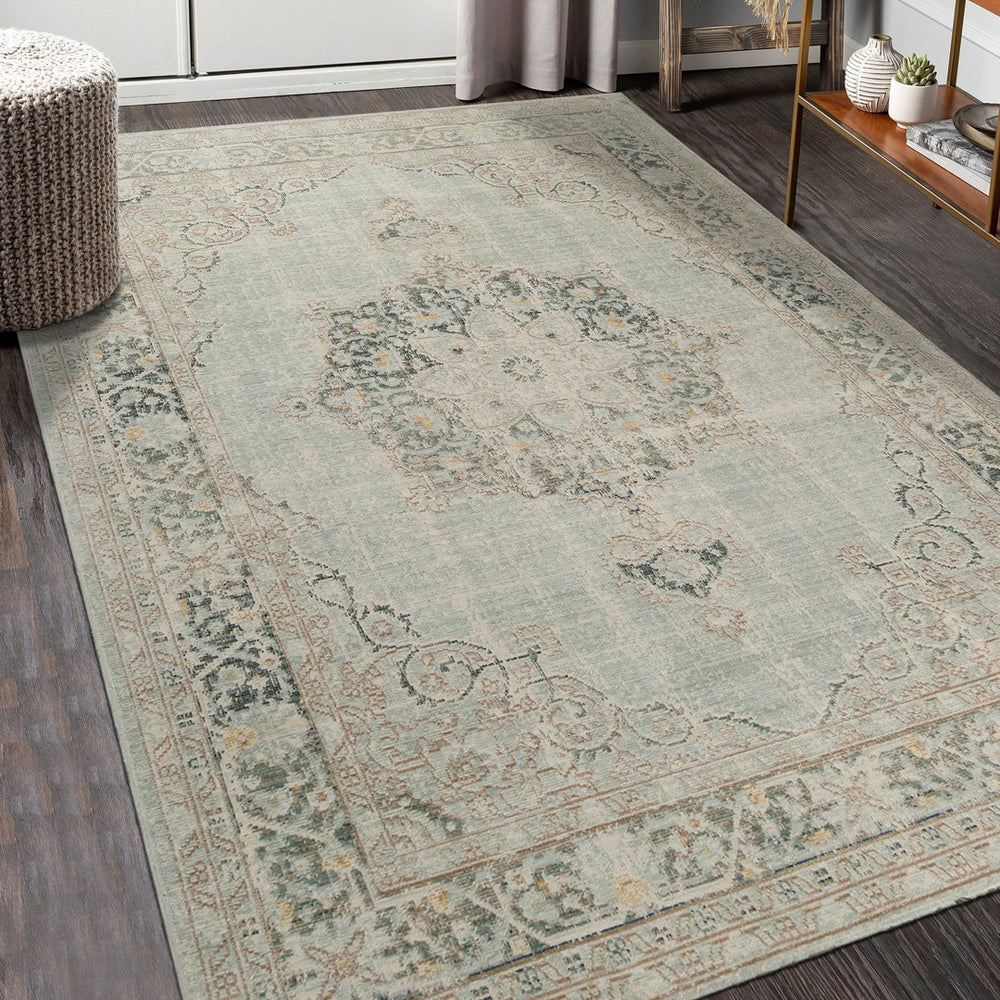 AMER Rugs Century CEN-21 Power-Loomed Medallion Transitional Area Rug Sea Green 7'10" x 10'6"