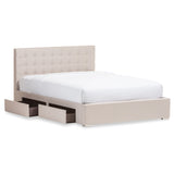 Baxton Studio Rene Modern and Contemporary Beige Fabric 4-drawer Queen Size Storage Platform Bed 
