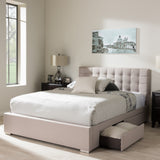 Baxton Studio Rene Modern and Contemporary Beige Fabric 4-drawer Queen Size Storage Platform Bed 
