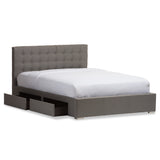 Baxton Studio Rene Modern and Contemporary King Size Grey Fabric 4-drawer Storage Platform Bed 

