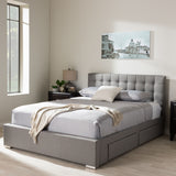 Baxton Studio Rene Modern and Contemporary Grey Fabric 4-drawer Queen Size Storage Platform Bed 
