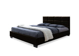 Vivaldi Modern and Contemporary Dark Brown Faux Leather Padded Platform Base Queen Size Bed Frame
