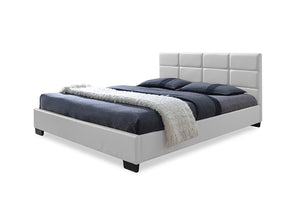 Baxton Studio Vivaldi Modern and Contemporary White Faux Leather Padded Platform Base Queen Size Bed Frame