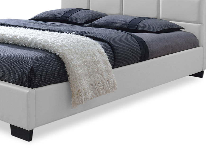 Baxton Studio Vivaldi Modern and Contemporary White Faux Leather Padded Platform Base Full Size Bed Frame