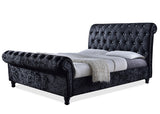 Castello Black Velvet Upholstered Faux Crystal-Buttoned Sleigh King Platform Bed